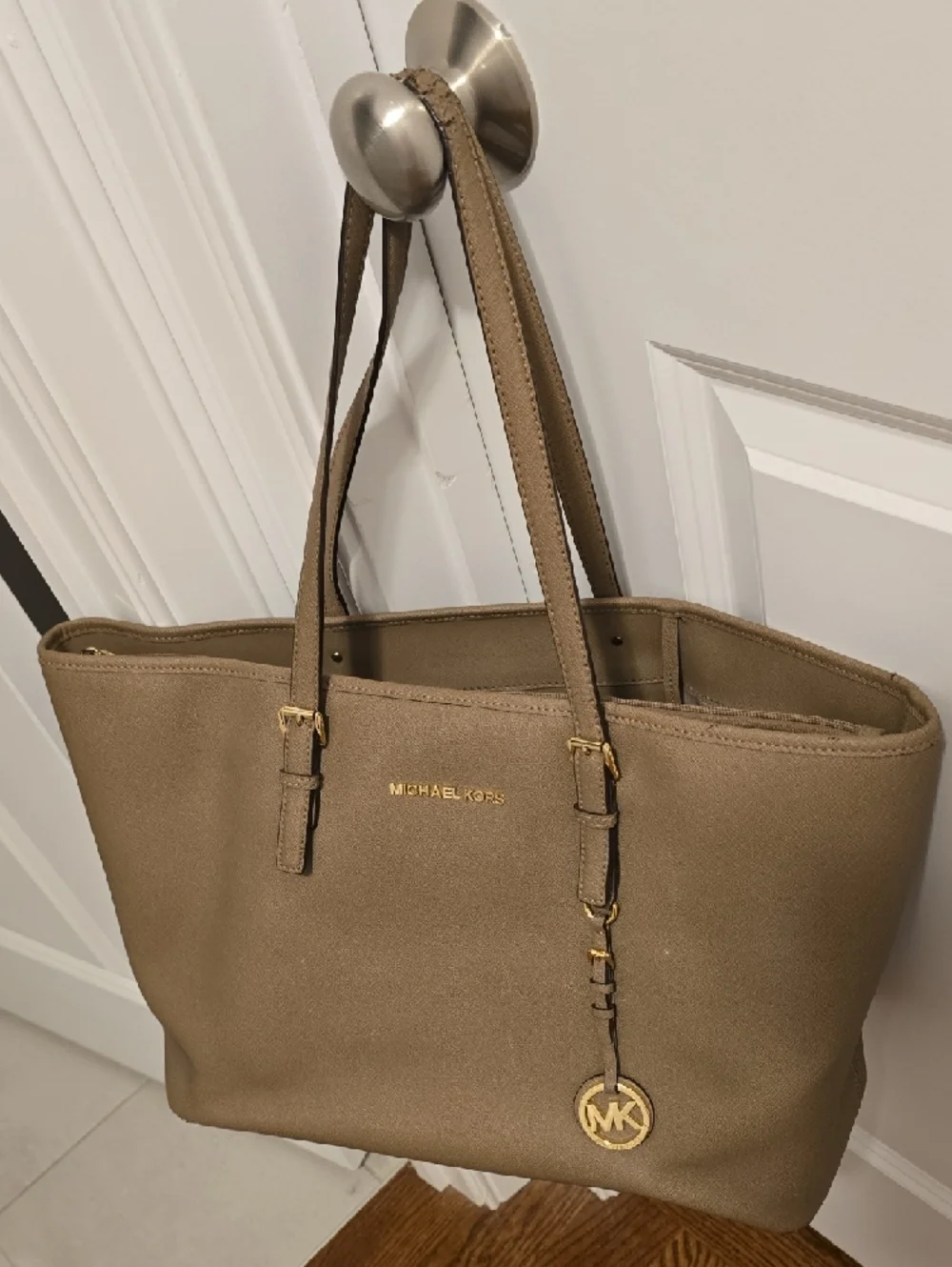 Michael Kors Taupe Leather Tote with Gold Hardware - Picture 4 of 4
